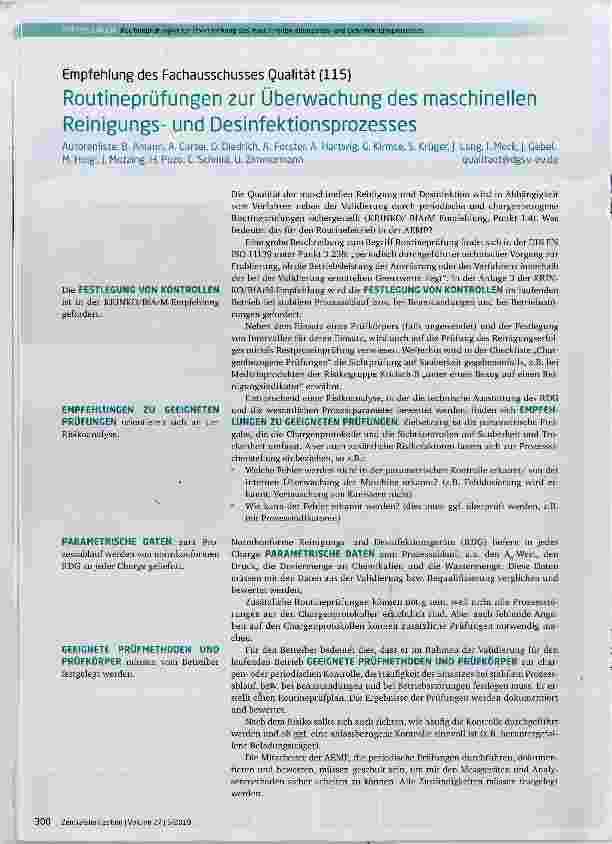 Vorschauseite 1: Routineprüfungen zur Überwachung des maschinellen Reinigungsund Desinfektionsprozesses