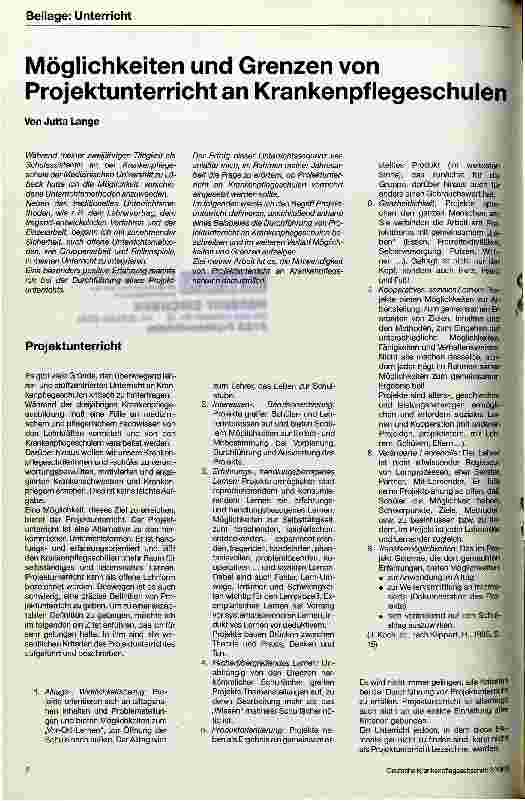 Vorschauseite 1: Möglichkeiten und Grenzen von Projektunterricht an Krankenpflegeschulen