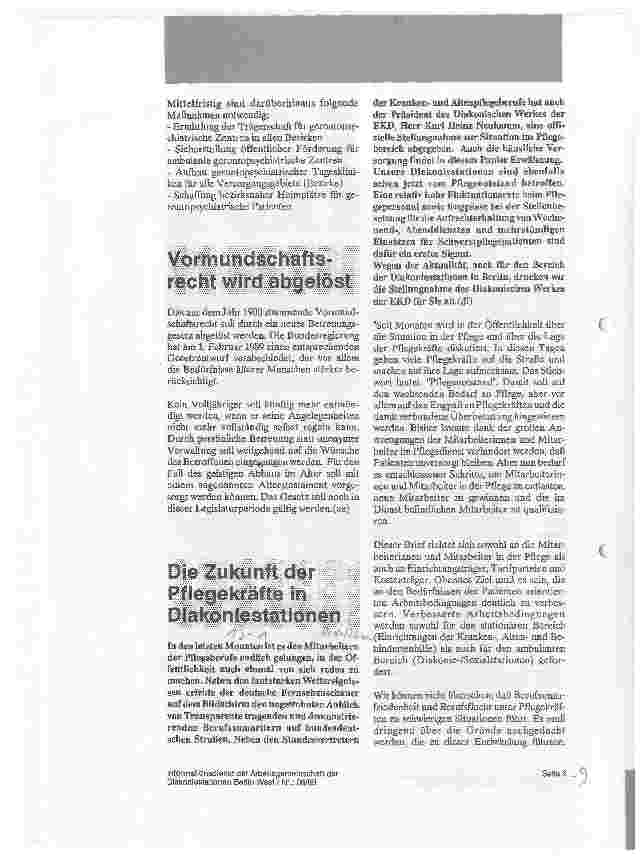 Vorschauseite 1: Die Zukunft der Pflegekräfte in Diakoniestationen