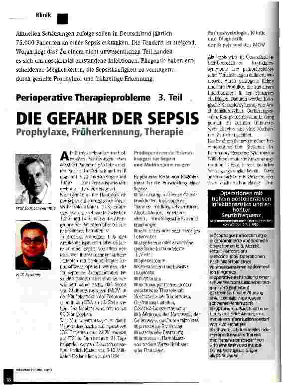 Vorschauseite 1: Die Gefahr der Sepsis Prophylaxe, Früherkennung, Therapie Peroperative Therapieprobleme 3. Teil