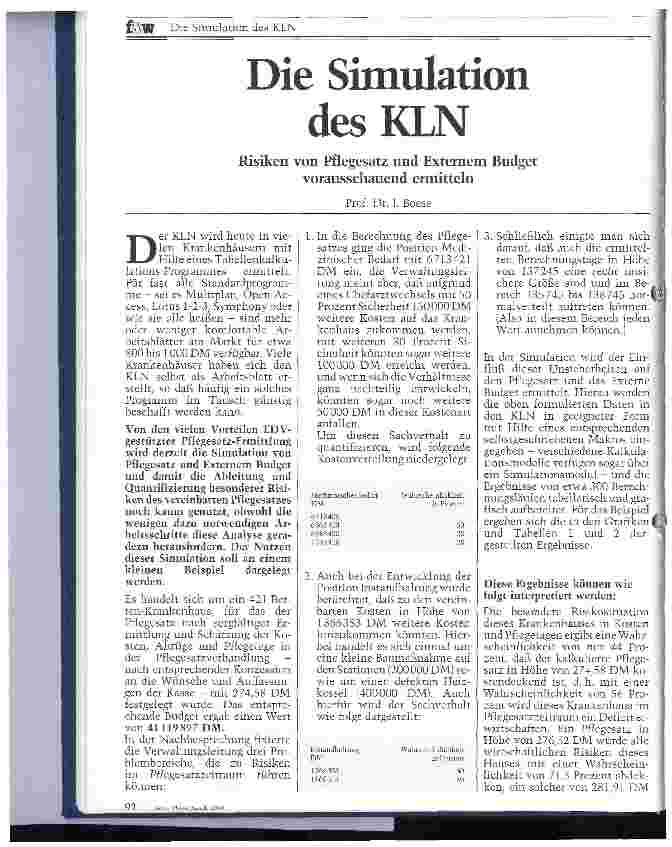 Vorschauseite 1: Die Simulation des KLN Risiken von Pflegesatz und Externem Budget vorausschauend ermitteln