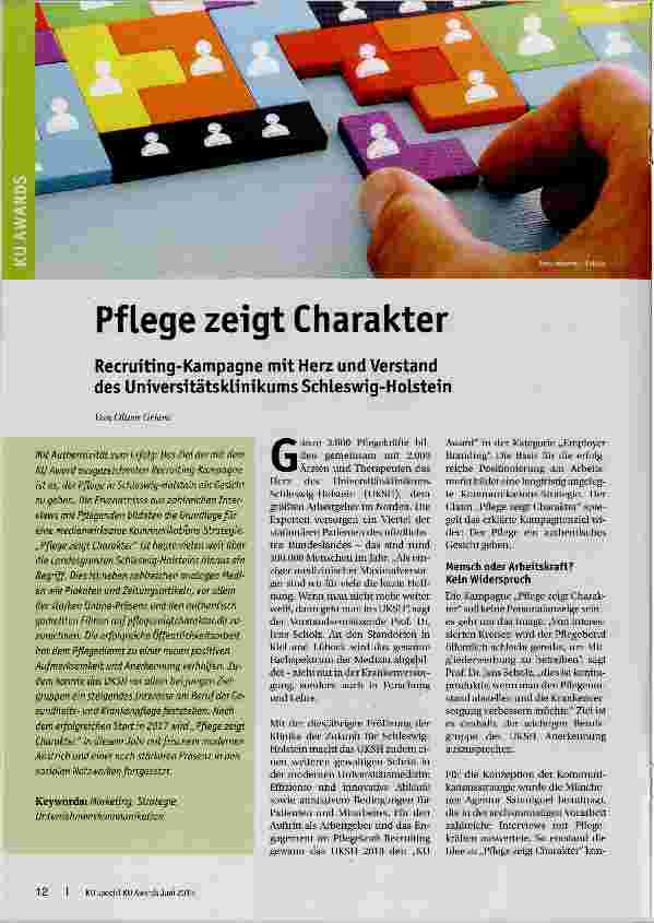 Vorschauseite 1: Pflege zeigt Charakter Recruiting-Kampagne mit Herz und Verstand des Universitätsklinikums Schleswig-Holstein