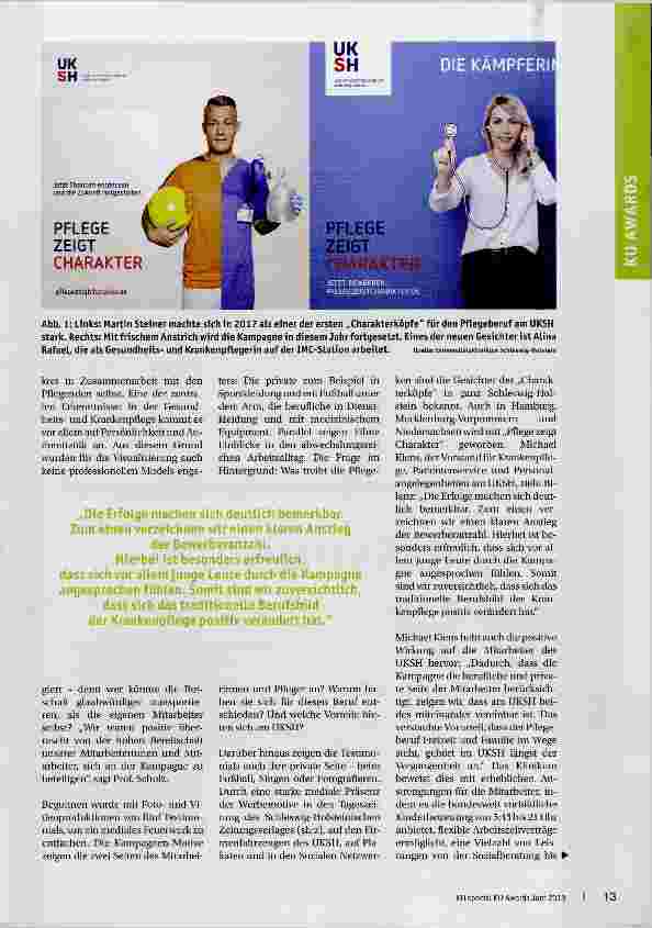 Vorschauseite 2: Pflege zeigt Charakter Recruiting-Kampagne mit Herz und Verstand des Universitätsklinikums Schleswig-Holstein