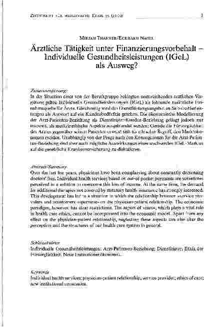Vorschauseite 1: Ärztliche Tätigkeit unter Finanzierungsvorbehalt Individuelle Gesundheitsleistungen (IGeL) als Ausweg?