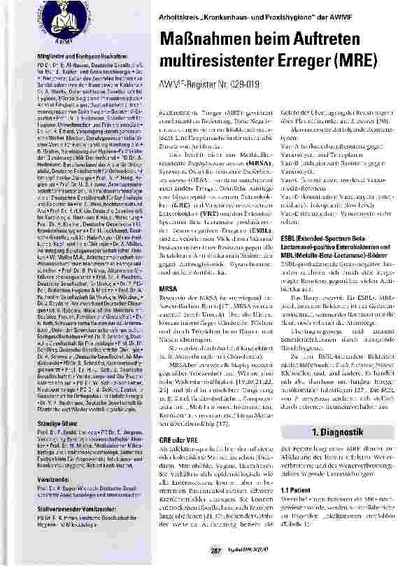 Vorschauseite 1: Maßnahmen beim Auftreten multiresistenter Erreger (MRE)