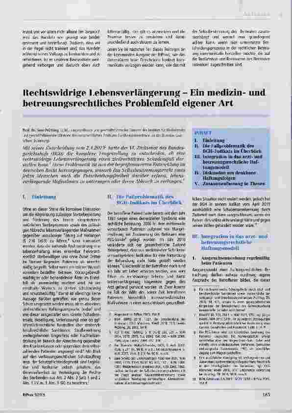 Vorschauseite 1: Rechtswidrige Lebensverlängerung - Ein medizinund betreuungsrechtliches Problemfeld eigener Art