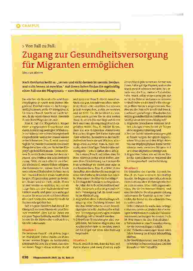 Vorschauseite 1: Zugang zur Gesundheitsversorgung für Migranten ermöglichen