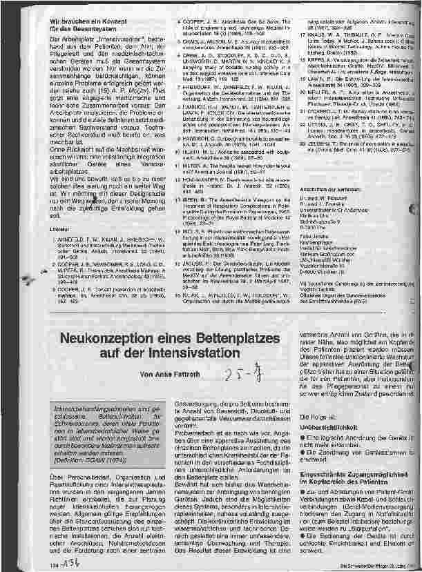 Vorschauseite 1: Neukonzeption eines Bettenplatzes auf der Intensivstation