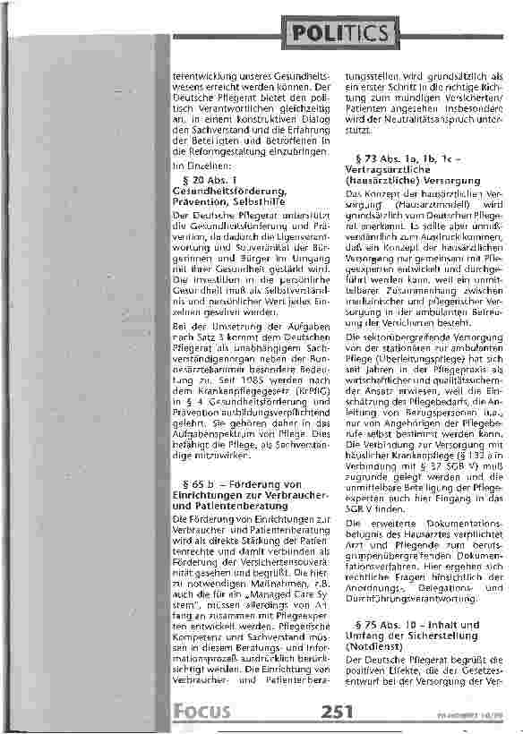 Vorschauseite 2: Deutscher Pflegerat. Stellungnahme Gesundheitsreform 2000
