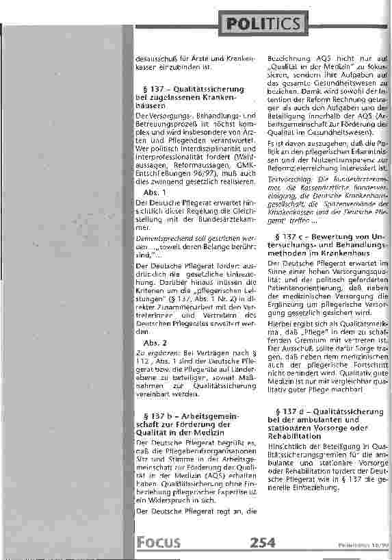 Vorschauseite 5: Deutscher Pflegerat. Stellungnahme Gesundheitsreform 2000