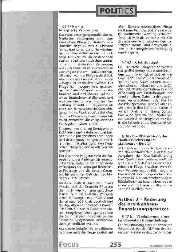 Vorschauseite 6: Deutscher Pflegerat. Stellungnahme Gesundheitsreform 2000