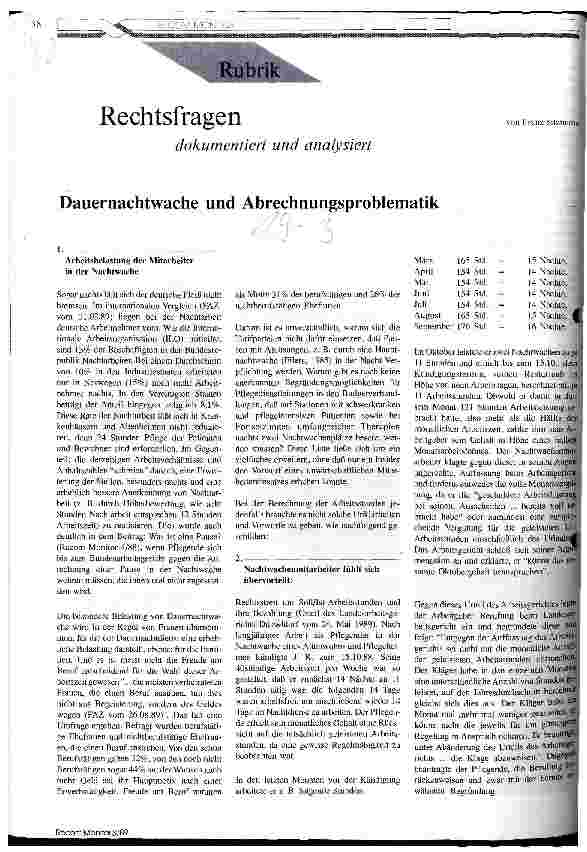 Vorschauseite 1: Rechtsfragen - dokumentiert und analysiert Dauernachtwache und Abrechnungsproblematik