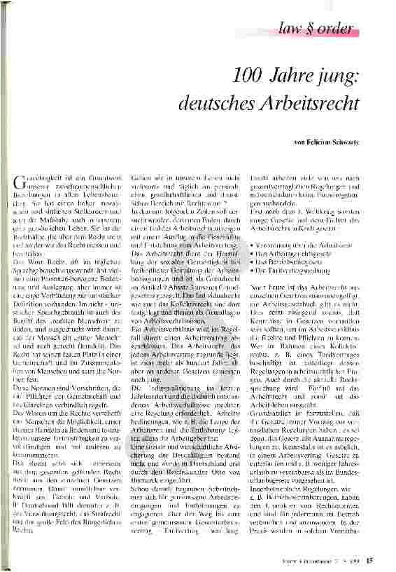 Vorschauseite 1: 100 Jahre jung: deutsches Arbeitsrecht
