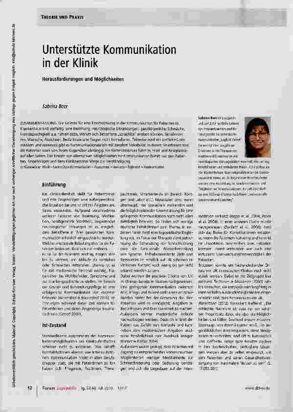 Vorschauseite 1: Unterstützte Kommunikation in der Klinik