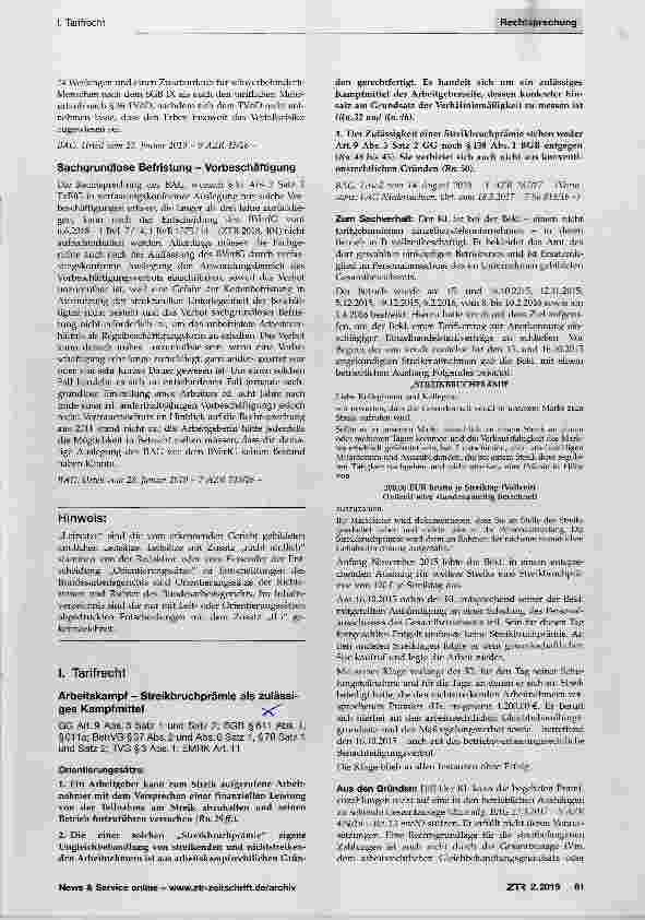 Vorschauseite 1: Arbeitskampf - Streikbruchprämie als zulässiges Kampfmittel
