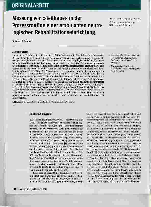 Vorschauseite 1: Messung von »Teilhabe« in der Prozessroutine einer ambulanten neuro logischen Rehabilitationseinrichtung