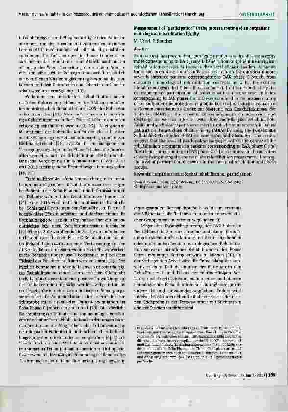 Vorschauseite 2: Messung von »Teilhabe« in der Prozessroutine einer ambulanten neuro logischen Rehabilitationseinrichtung