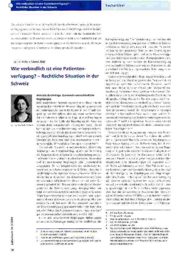 Vorschauseite 1: Wie verbindlich ist eine Patientenverfügung? - Rechtliche Situation in der Schweiz