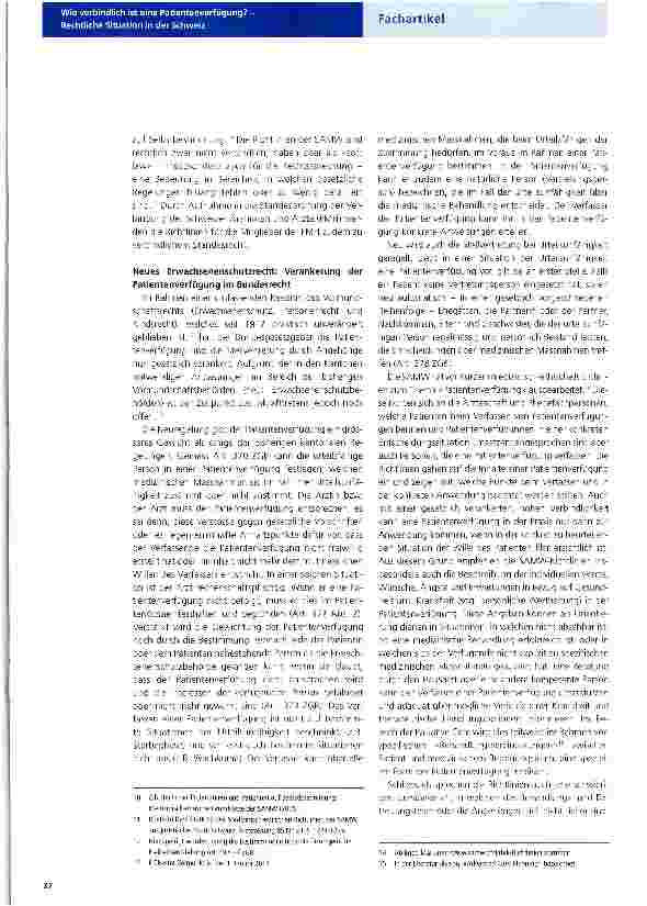 Vorschauseite 2: Wie verbindlich ist eine Patientenverfügung? - Rechtliche Situation in der Schweiz
