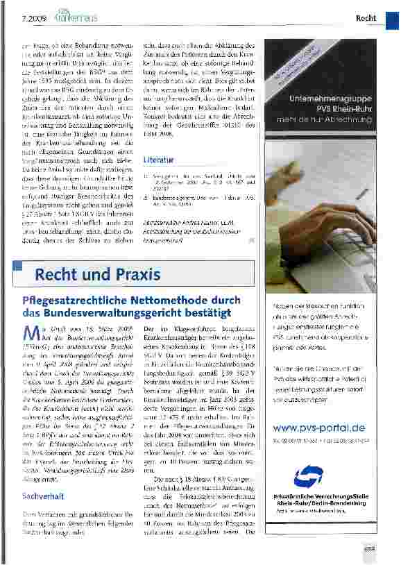 Vorschauseite 1: Pflegesatzrechtliche Nettomethode durch das Bundesverwaltungsgericht bestätigt