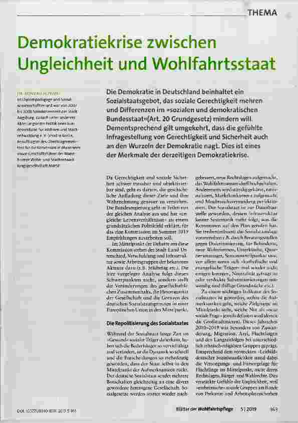 Vorschauseite 1: Demokratiekrise zwischen Ungleichheit und Wohlfahrtsstaat