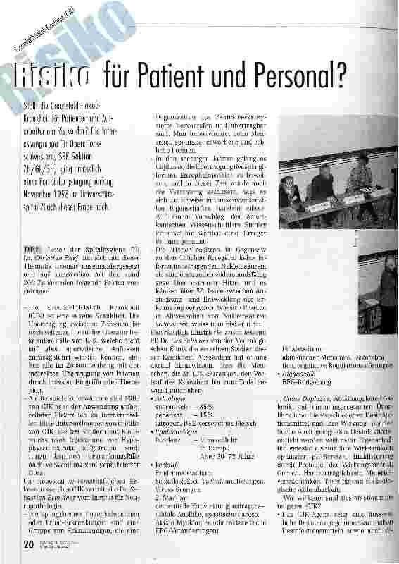 Vorschauseite 1: Risiko für Patient und Personal? Creutzfeldt-Jakob-Krankheit (CJK)