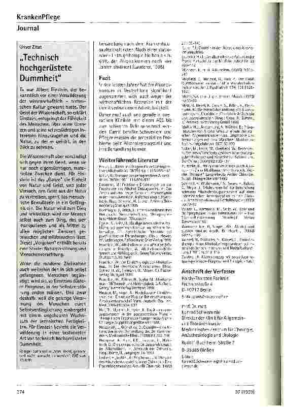 Vorschauseite 6: Der Alkoholiker in der operativen Medizin - unter besondere Berücksichtigung des perioperativen Alkoholentzugssyndroms