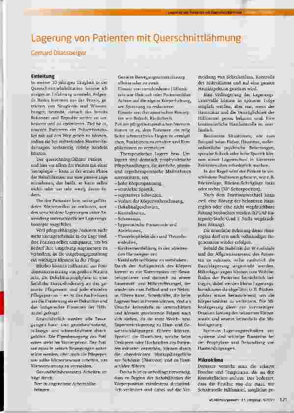 Vorschauseite 1: Lagerung von Patienten mit Querschnittlähmung