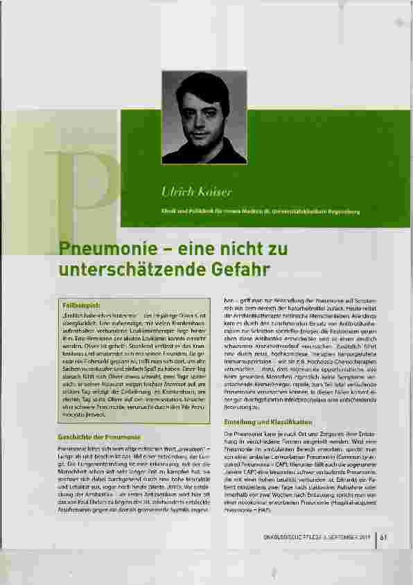 Vorschauseite 1: Pneumonie eine nicht zu unterschätzende Gefahr