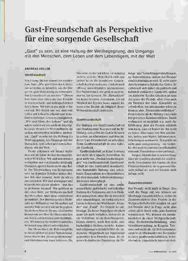 Vorschauseite 1: Gast-Freundschaft als Perspektive für eine sorgende Gesellschaft