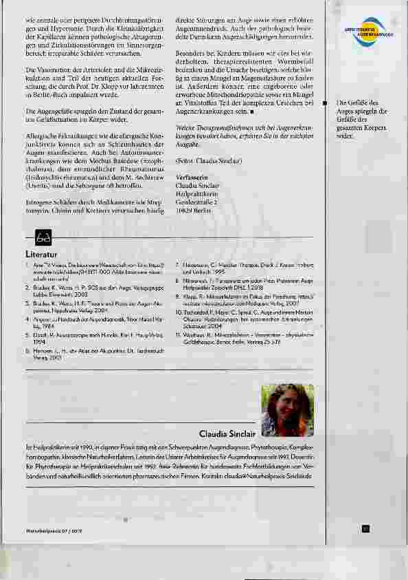 Vorschauseite 4: Augenerkrankungen Augendiagnose: Zusannmenhänge, Diagnostik und naturheilkundliche Therapie Teil 1