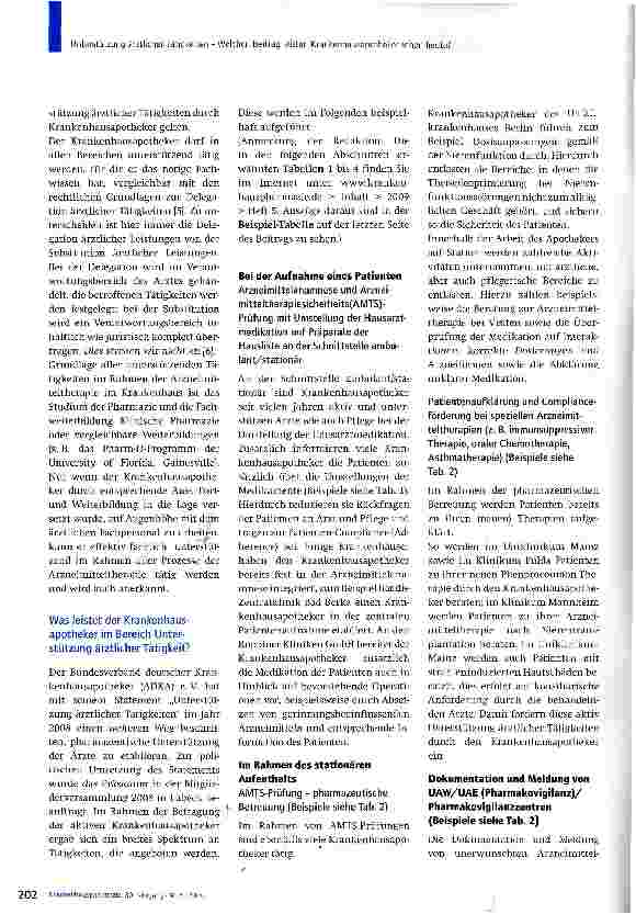 Vorschauseite 2: Unterstützung ärztlicher Tätigkeiten -Welchen Beitrag leisten Krankenhausapotheker schon heute?