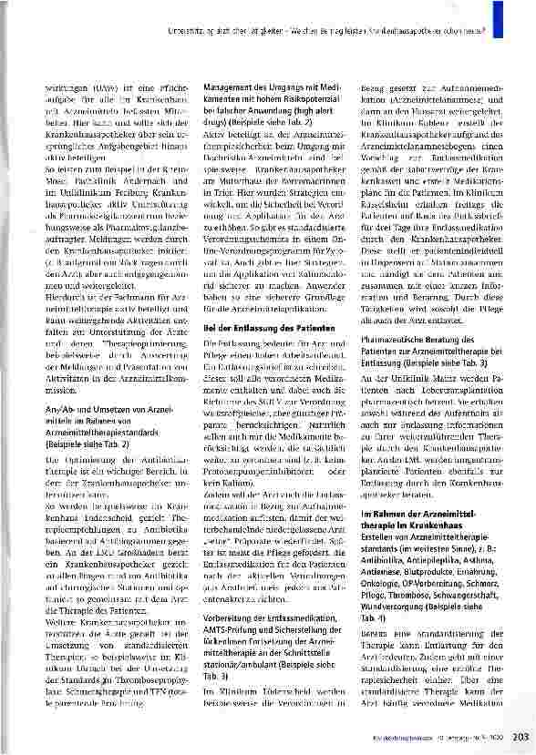 Vorschauseite 3: Unterstützung ärztlicher Tätigkeiten -Welchen Beitrag leisten Krankenhausapotheker schon heute?
