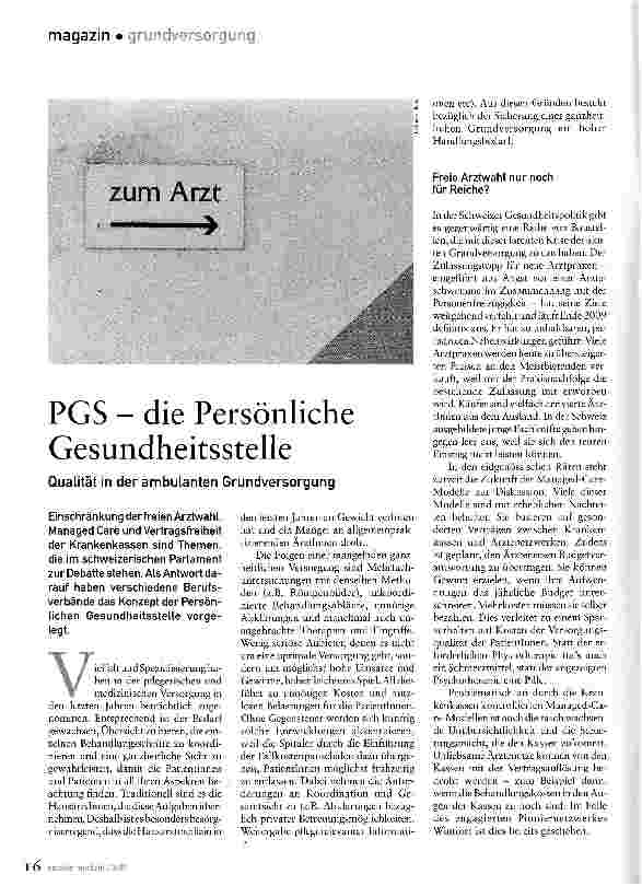 Vorschauseite 1: PGS - die Persönliche GesundheitsstelleQualität in der ambulanten Grundversorgung