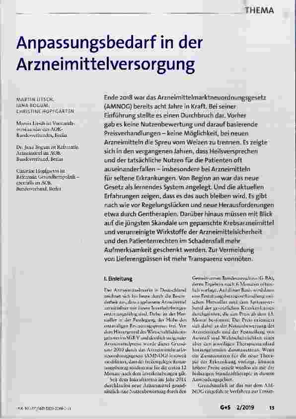Vorschauseite 1: Anpassungsbedarf in der Arzneimittelversorgung