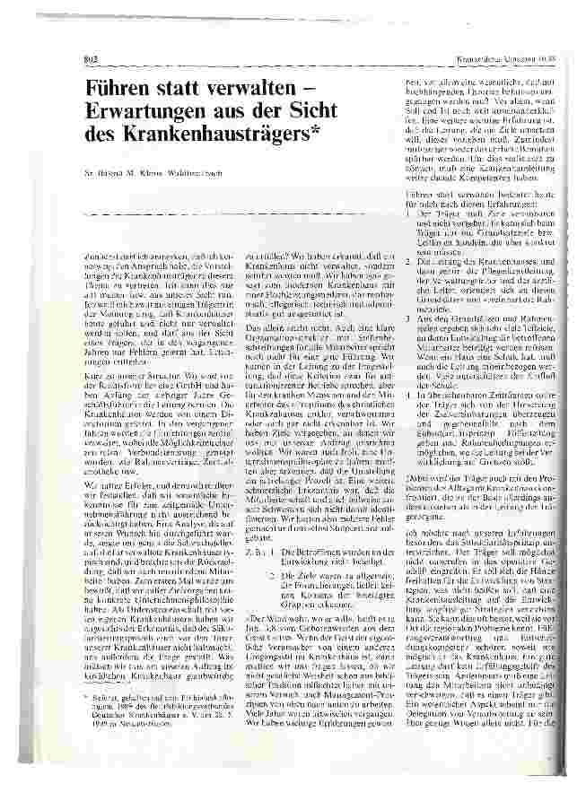 Vorschauseite 1: Führen statt verwalten -Erwartungen aus der Sicht des Krankenhausträgers