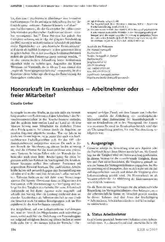 Vorschauseite 1: Honorarkraft im Krankenhaus freier Mitarbeiter?