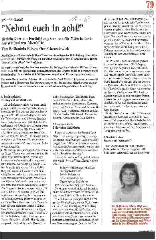 Vorschauseite 1: Sexualität und Alter: Nehmt euch in acht! Bericht über ein Fortbildungsseminar