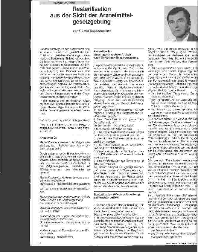 Vorschauseite 1: Resterilisation aus Sicht der Arzneimittelgesetzgebung