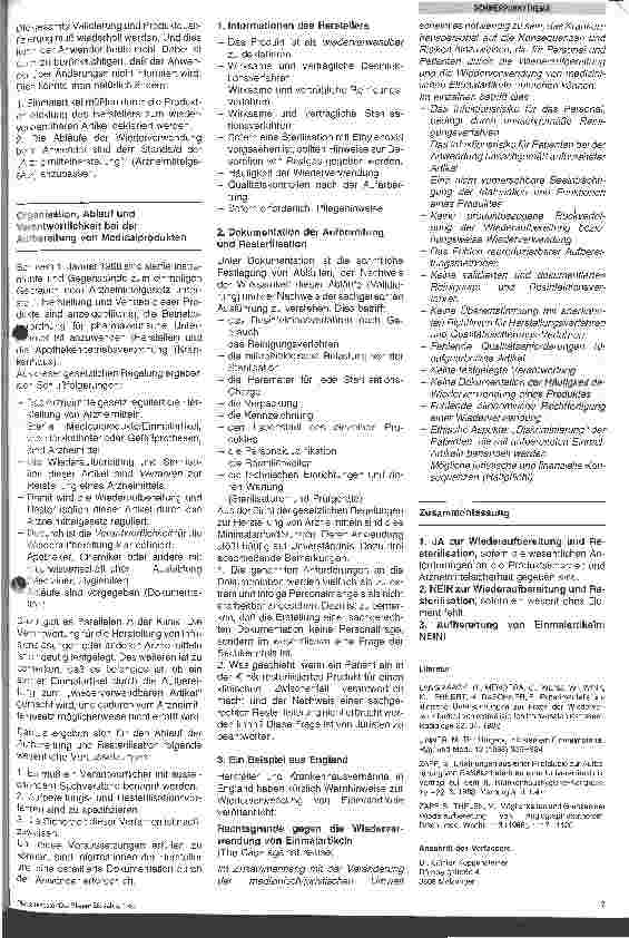 Vorschauseite 2: Resterilisation aus Sicht der Arzneimittelgesetzgebung