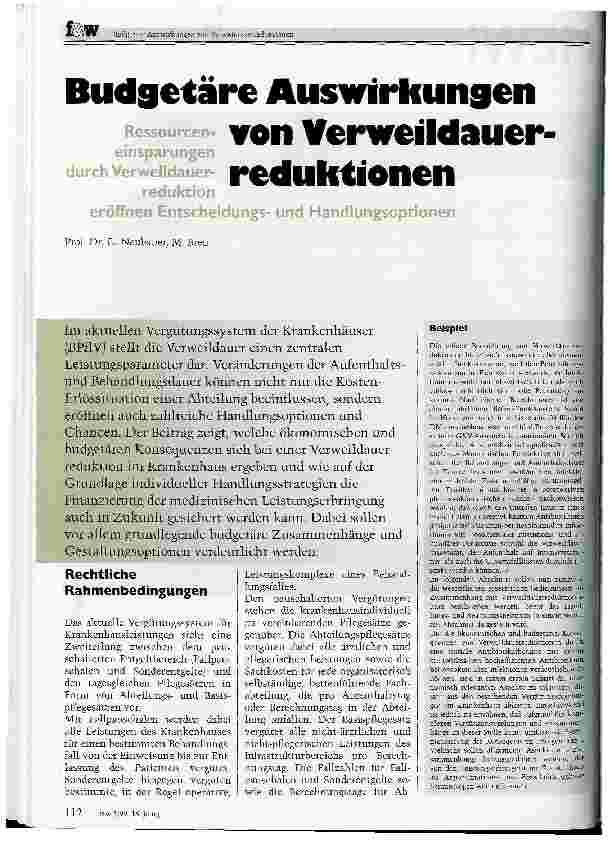 Vorschauseite 1: Ressourceneinsparungen durch Verweildauerreduktion eröffnen Entscheidungsund Handlungsoptionen
