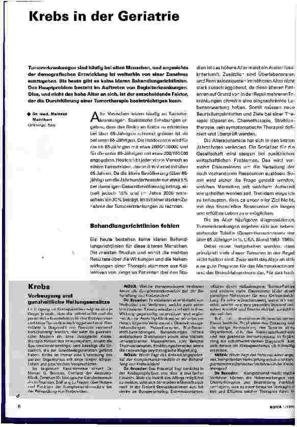 Vorschauseite 1: Krebs in der Geriatrie