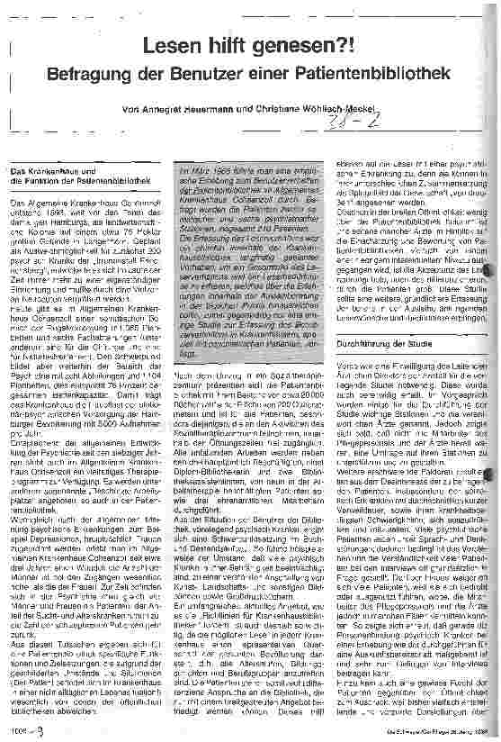 Vorschauseite 1: Lesen hilft genesen? ! Befragung der Benutzer einer Patientenbibliothek
