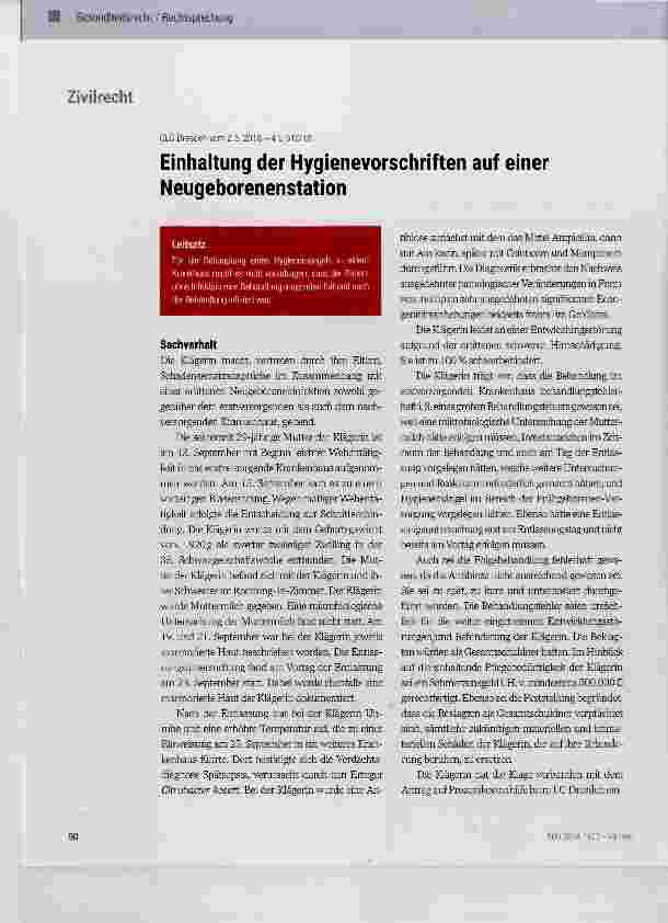 Vorschauseite 1: Einhaltung der Hygienevorschriften auf einer Neugeborenenstation