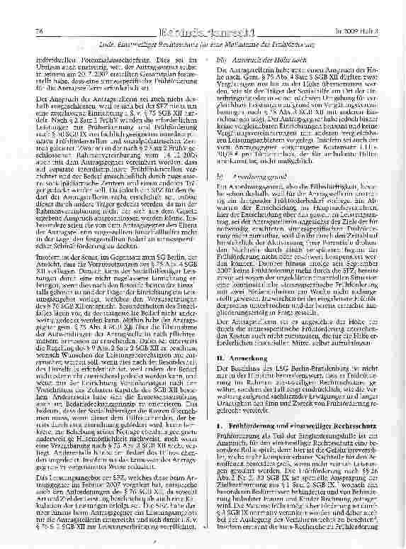 Vorschauseite 3: Einstweiliger Rechtsschutz für eine Maßnahme der Frühförderung als Leistung der Eingliederungshilfe nach § 54 SGB XII