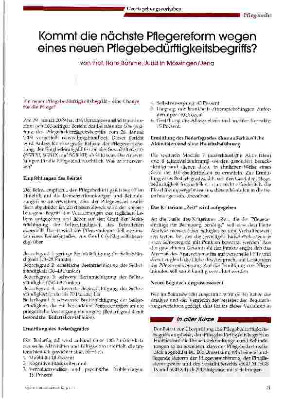 Vorschauseite 1: Kommt die nächste Pflegereform wegen eines neuen Pflegebedürftigkeitsbegriffs?