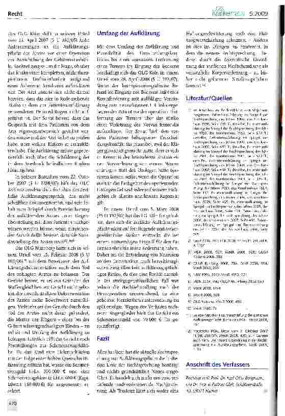 Vorschauseite 3: Patientenaufklärung im Spiegel der Rechtsprechung des Jahres 20081