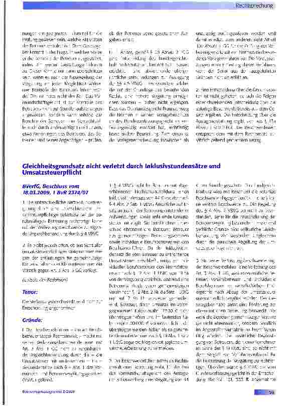 Vorschauseite 1: Gleichheitsgrundsatz nicht verletzt durch Inklusivstundensätze und Umsatzsteuerpflicht