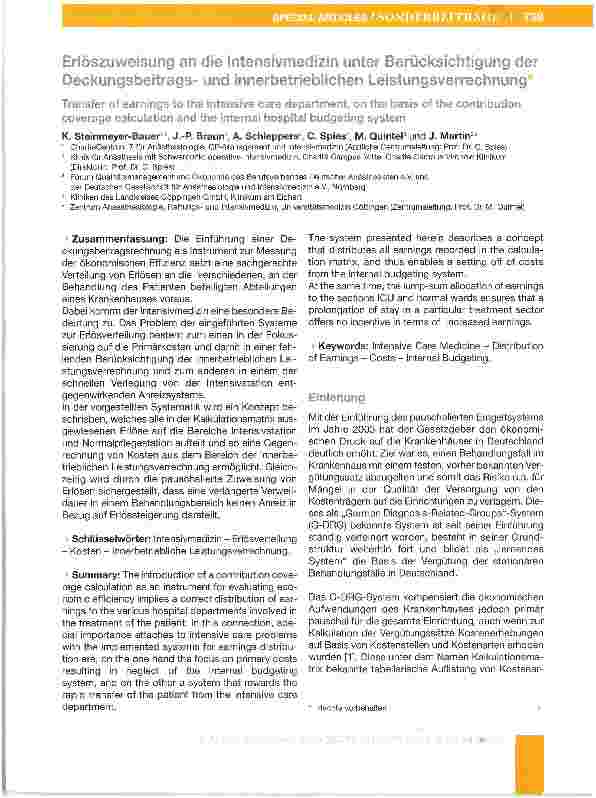 Vorschauseite 1: Erlöszuweisung an die Intensivmedizin unter Berücksichtigung der Deckungsbeitrags und innerbetrieblichen Leistungsverrechnung