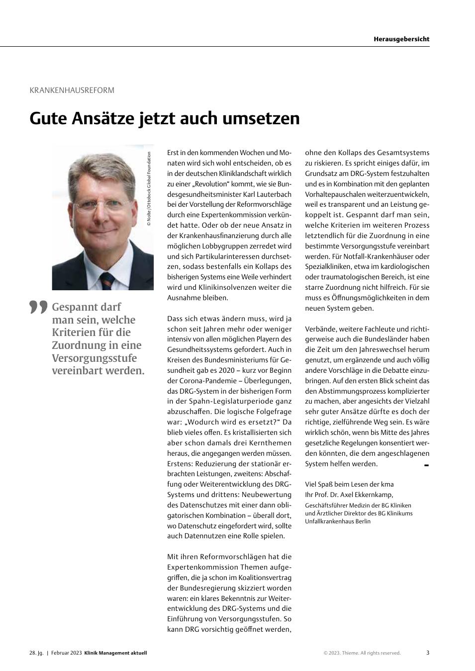 Vorschauseite 1: Krankenhausreform: Gute Ansätze jetzt auch umsetzen
